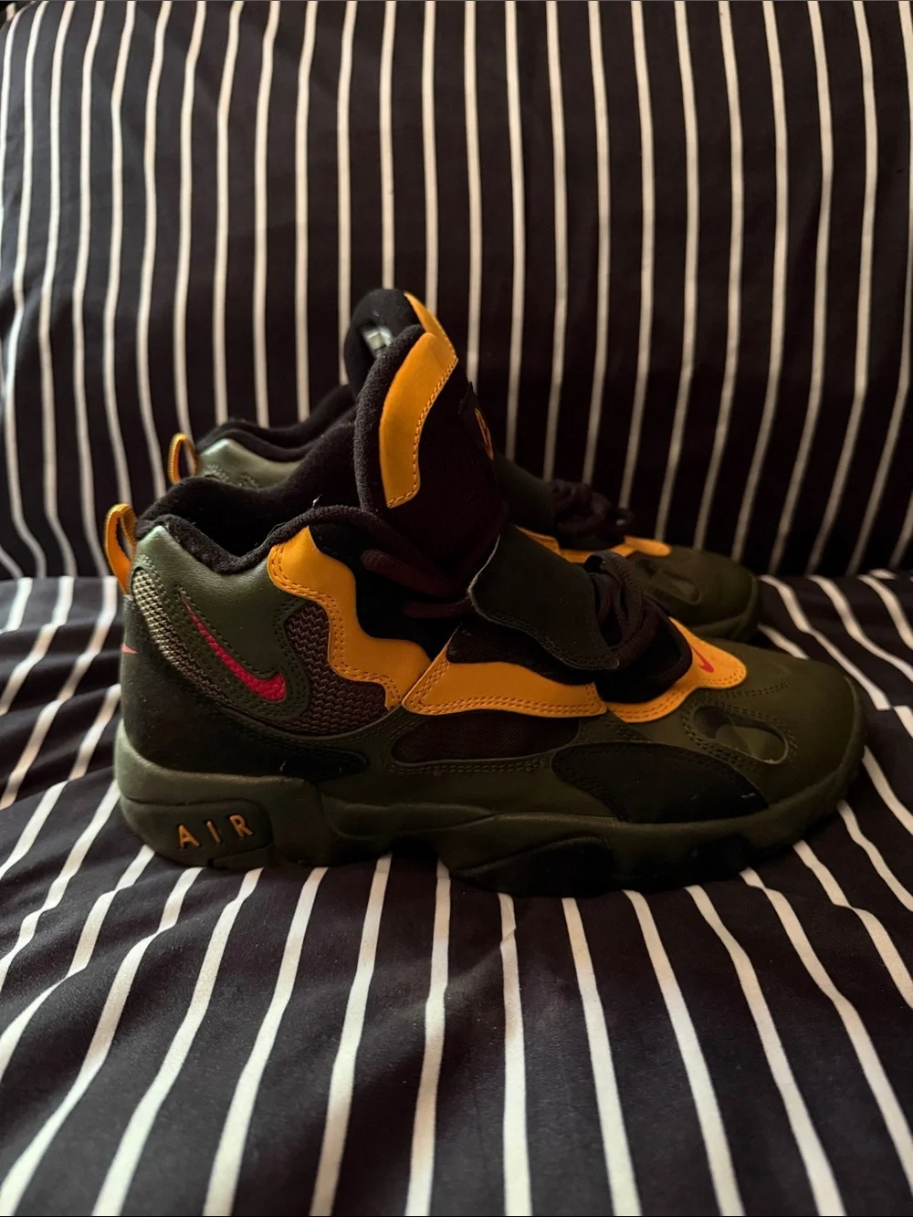 Nike Kids Olive Green and Yellow High-Top Sneakers